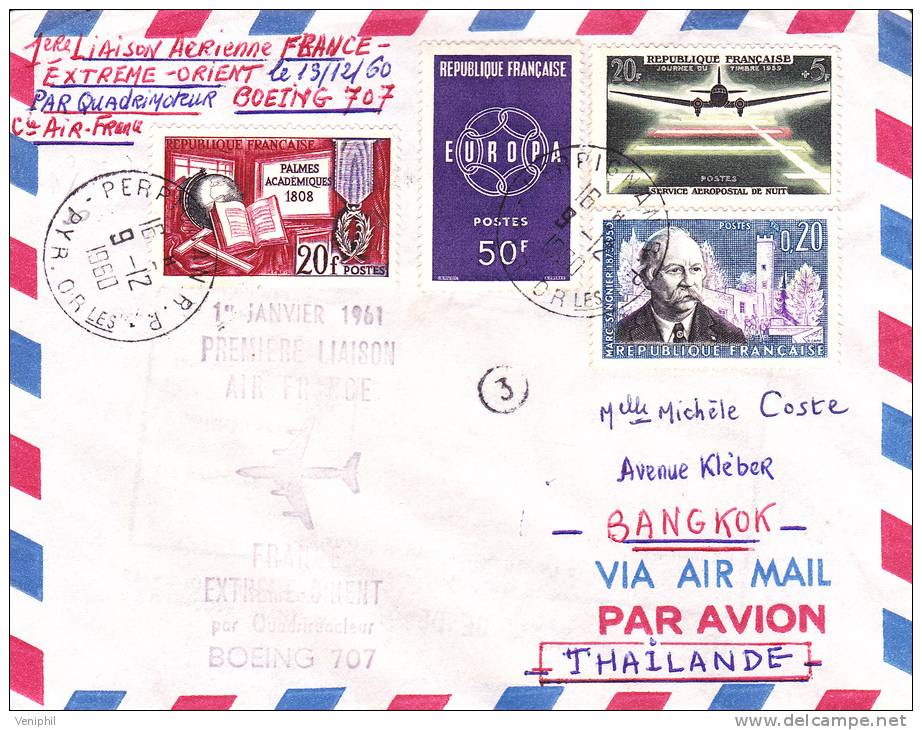 LETTRE PREMIERE LIAISON AIR FRANCE -1ER JANVIER 1961 -FRANCE -EXTREME ORIENT - Autres & Non Classés