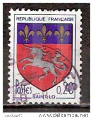 Timbre France Y&T N°1510c (02) Obl - Blason De Saint-Lô (3 Bandes De Phosphore)- 20 C.  Multicolore. Cote 0.15 € - 1941-66 Coat Of Arms And Heraldry