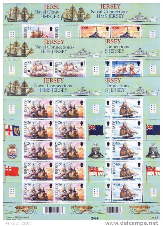 JERSEY 2001 Royal Navy Ships- Set Of Sheets Of 10 MNH ** Sc. 982/987, Mi 973/978 - Jersey