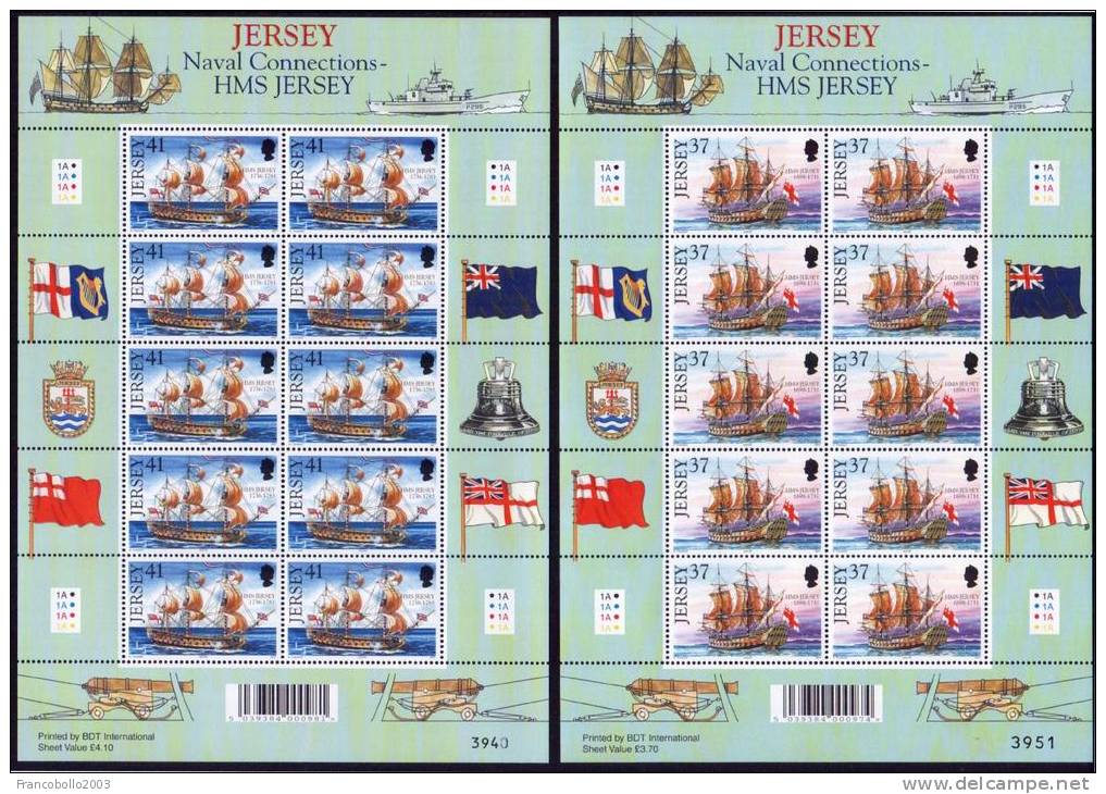 JERSEY 2001 Royal Navy Ships- Set Of Sheets Of 10 MNH ** Sc. 982/987, Mi 973/978 - Jersey