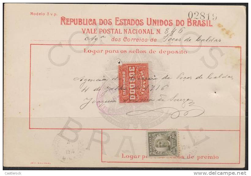 O) 1916 BRAZIL, VALE POSTAL. - Oblitérés