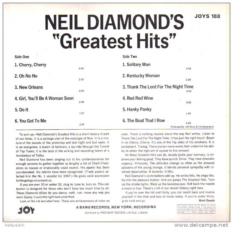 * LP *  NEIL DIAMOND'S GREATEST HITS (England 1975 EX-!!!) - Disco, Pop