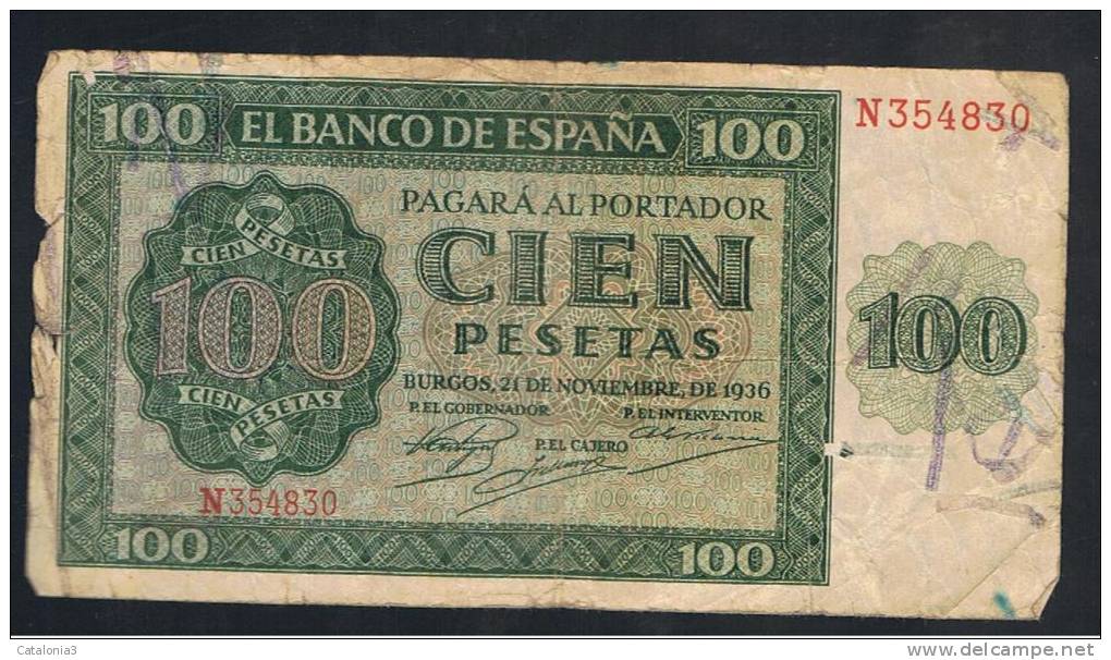 BILLETE ESPAÑA -  100  Pesetas  1936 - Other & Unclassified