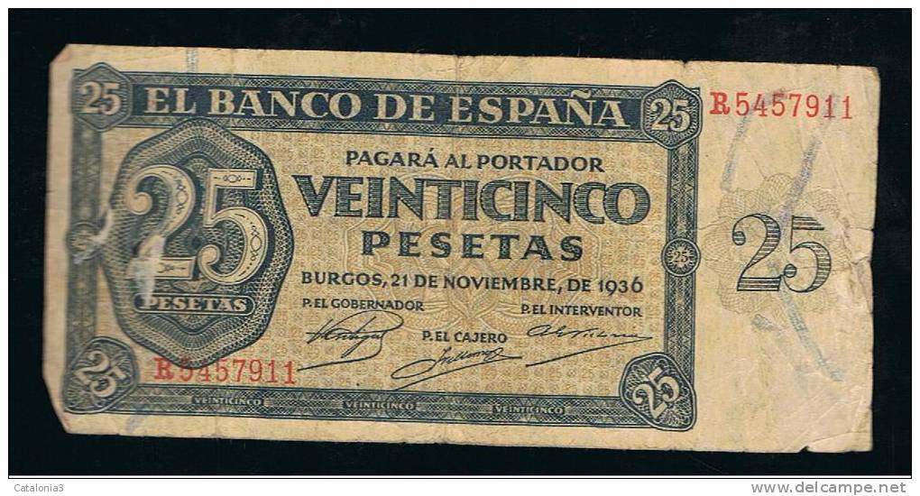 BILLETE ESPAÑA - 25 Pesetas 1936 - Otros & Sin Clasificación