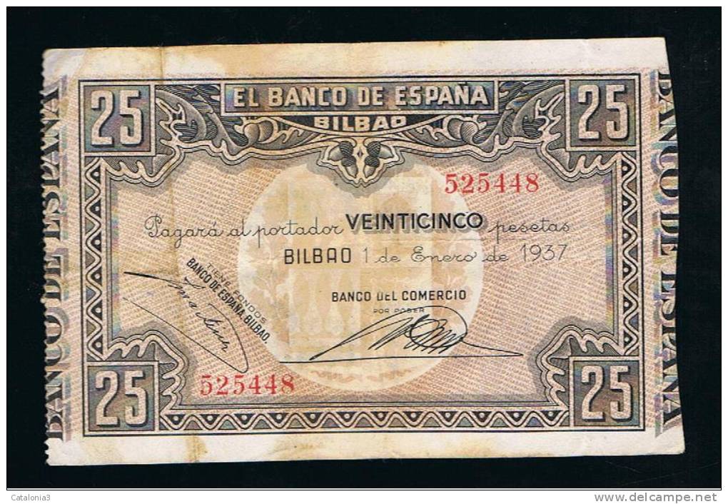 BILLETE ESPAÑA -  25 Pesetas 1937 BILBAO - Otros & Sin Clasificación