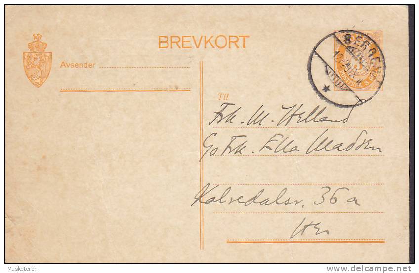Norway Postal Stationery Ganzsache Entier 3 Ø Posthorn OFFENTLIGE BIBLIOTHEK, BERGEN 1916 Locally Sent (2 Scans) - Postal Stationery