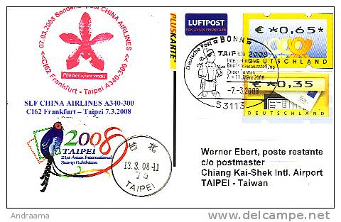 Sonderflugpost - China Airlines - Frankfurt - Taipei - 07.03.2008 - Airbus A340 Briefmarkenschau Taipei 08 [dx98a] - Airmail