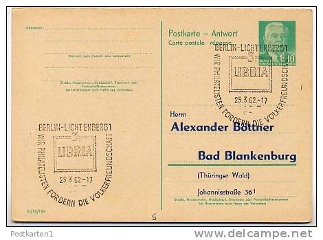 Sost. 3. LIBRIA BERLIN-LICHTENBERG 1962 Auf DDR P70IIA Antwort-Postkarte ZUDRUCK BÖTTNER #1 - Cartoline Private - Usati