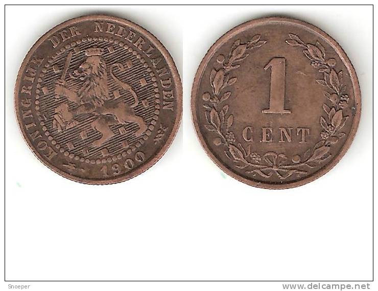 *netherlands  1 Cent 1900 Large Date  Km 107   Vf+ !!! - 1 Cent