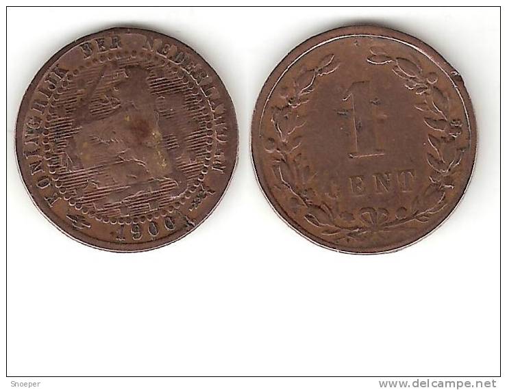 Netherlands  1 Cent 1900 Small Date  Km 107   Fr+ - 1 Cent