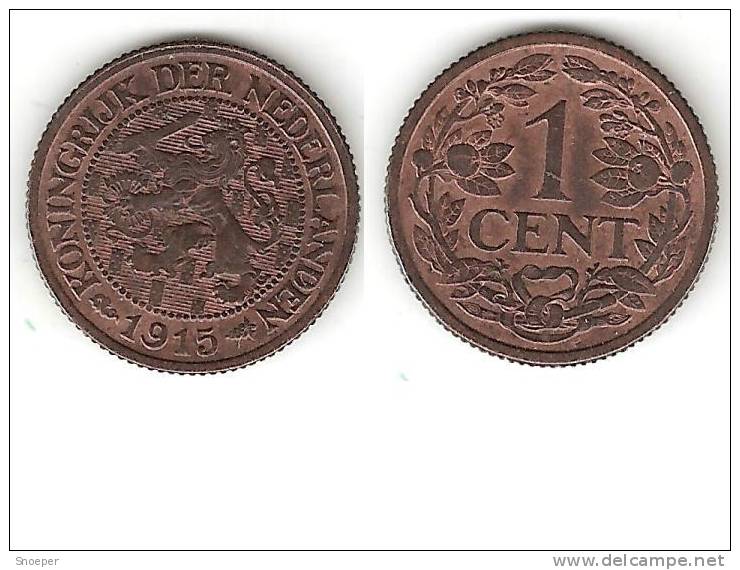 *netherlands  1 Cent 1915 Km 152   Unc   !!!!!!catalog Val 2016 30,00$ - 1 Cent