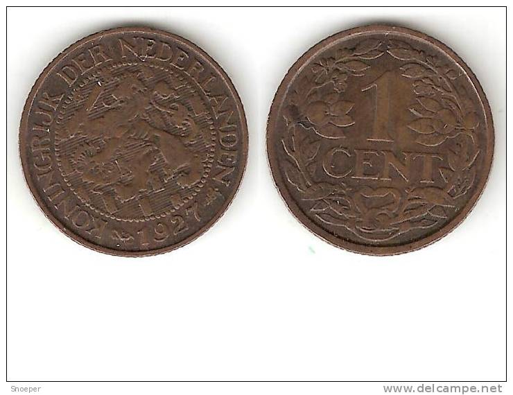 Netherlands  1 Cent 1927 Km 152   Vf+ - 1 Cent