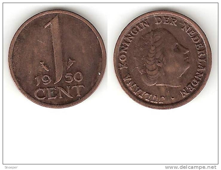 Netherlands  1 Cent 1950 Km 180  Xf+ !!! For Other Dates This Type Please Ask - 1 Centavos