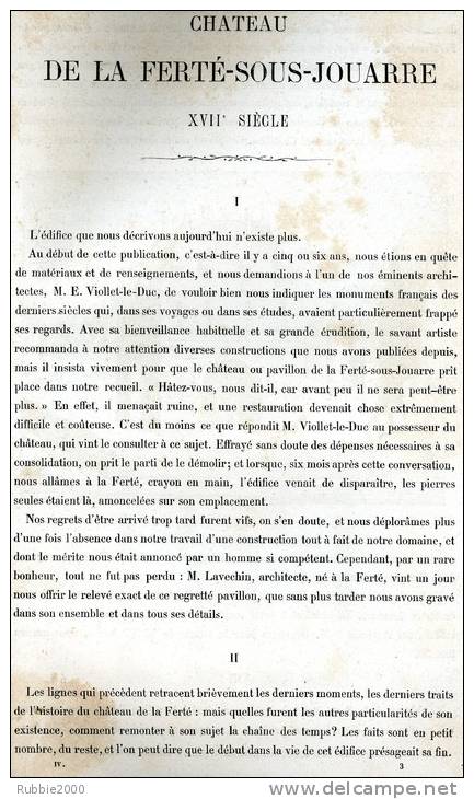 CHATEAU DE LA FERTE SOUS JOUARRE 1867 SEINE ET MARNE PAR CLAUDE SAUVAGEOT TEXTE ET 3 PLANCHES ARCHITECTURE - Architecture