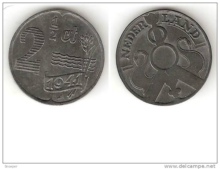 Netherlands  2,5 Cents 1941  Km 171  Unc !!!catalog Val 2016 = 60,00$ - 1 Cent