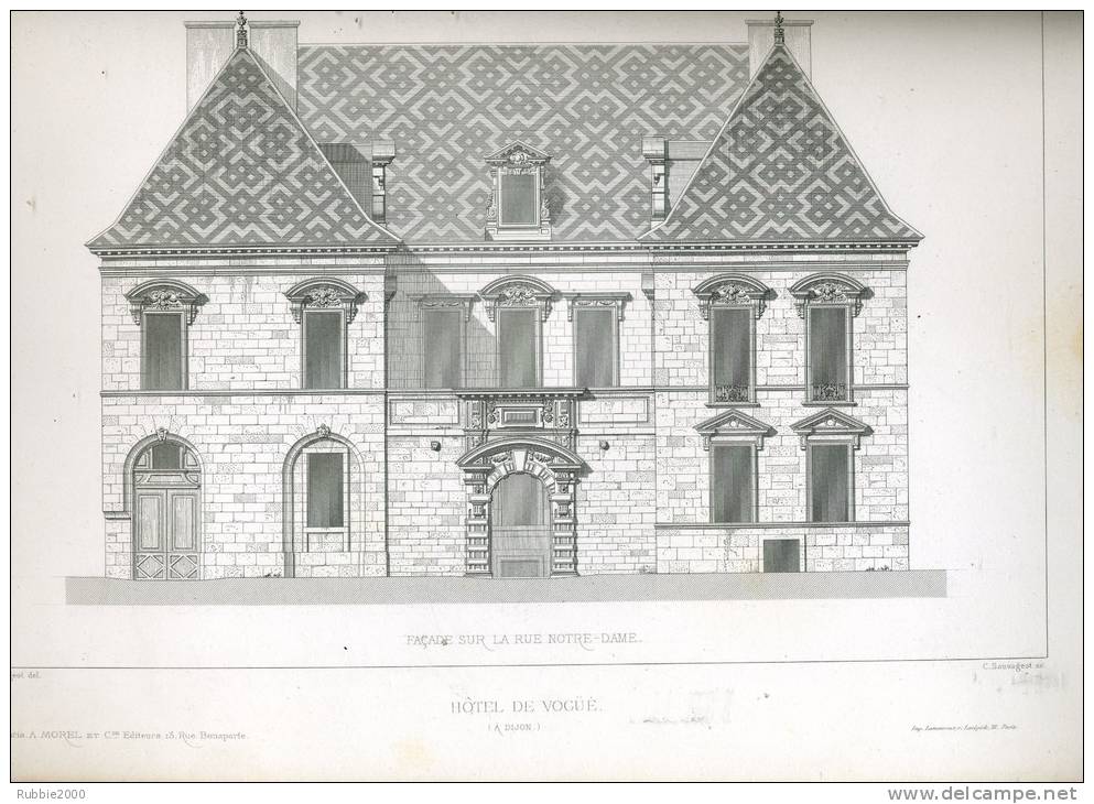 HOTEL DE VOGUE A DIJON 1867 COTE D OR PAR CLAUDE SAUVAGEOT TEXTE ET 25 PLANCHES ARCHITECTURE - Architecture