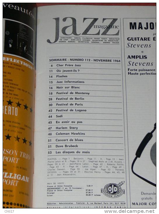 JAZZ MAGAZINE NOVEMBRE 1964  N° 112  LIGHTIN HOPKINS / DAVE BRUBECK / FESTIVAL MONTEREY / BERLIN /PARIS / LUGANO / - Musica