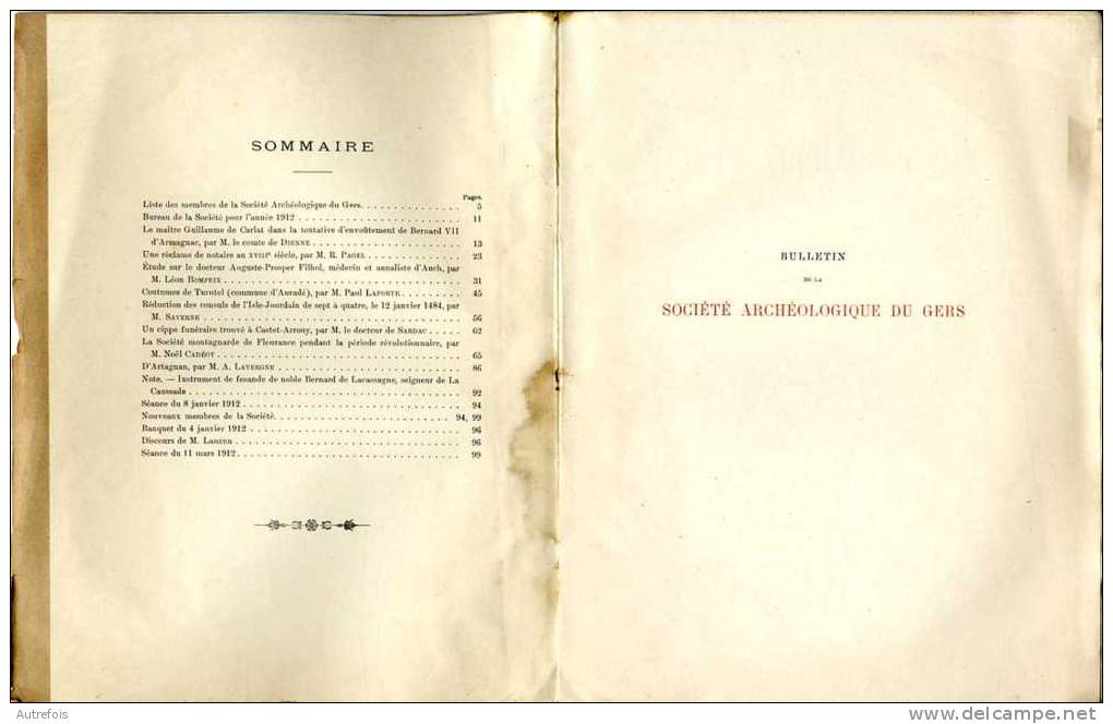 BULLETIN DE LA SOCIETE ARCHEOLOGIQUE DU GERS -  XIIIME ANNEE - AUCH 32 - Arqueología