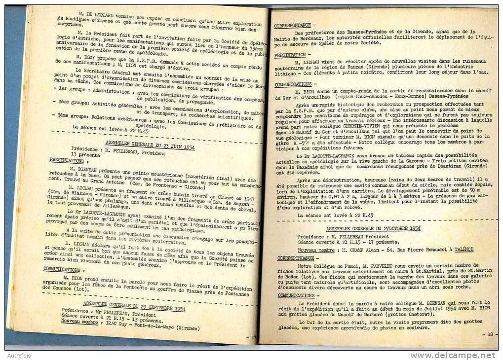 SOCIETE SPELEOLOGIQUE  ET PREHISTORIQUE DE BORDEAUX 1953-54 TOME V - Archéologie