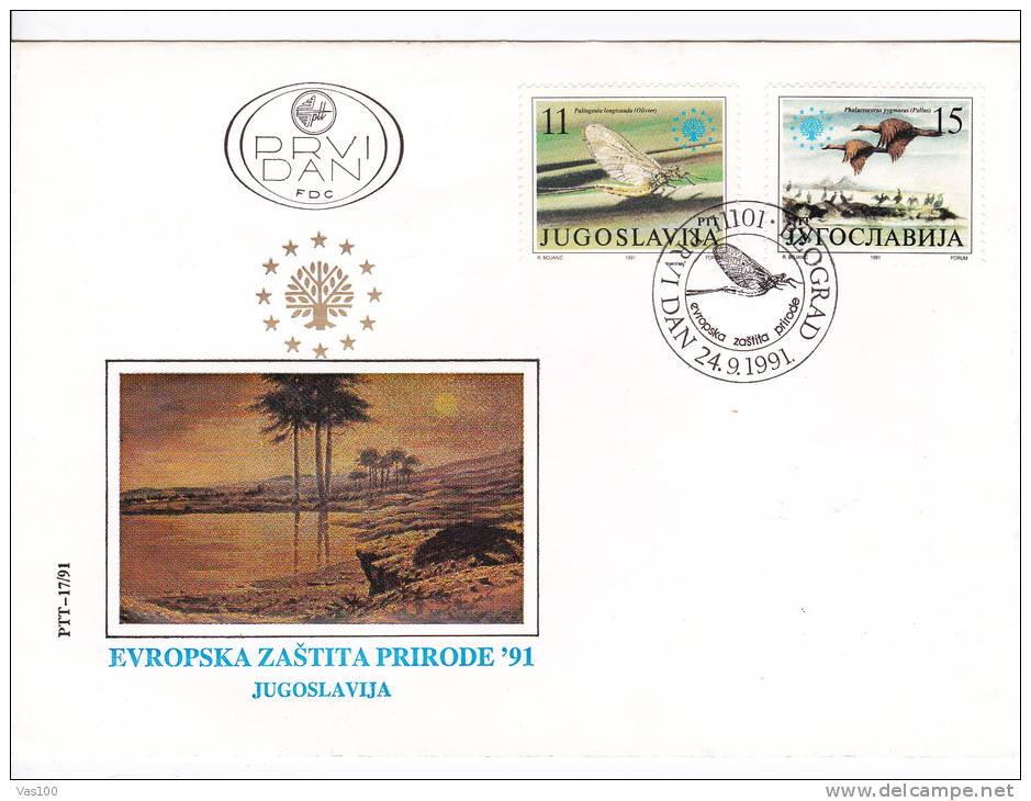 EVROPSKA ZASTITA PRIRODE, BIRD, COVER, FDC, 1991, YUGOSLAVIA - FDC