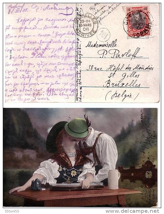 Post Card – Travel    1908  Sofia - Bruxelles - Brieven En Documenten