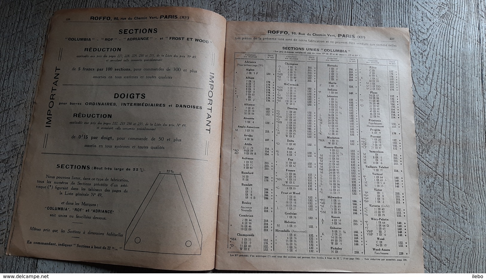 Brochure Tarif Pièces De Rechange Machines Agricoles Roffo 1937 Dessins Livry - Supplies And Equipment