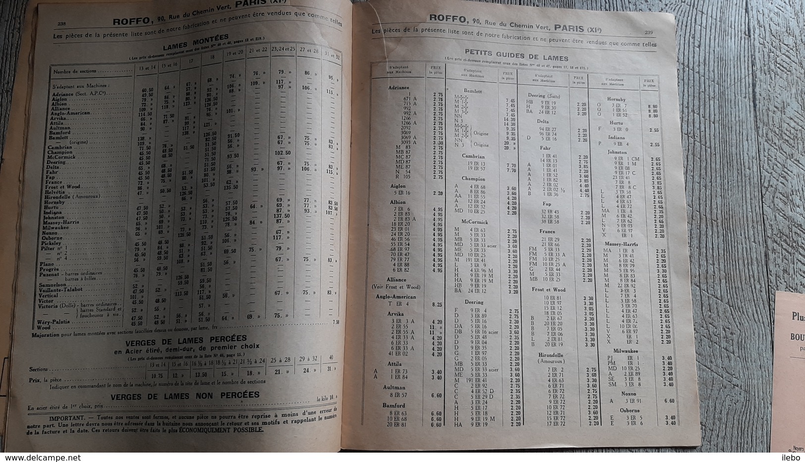 brochure tarif pièces de rechange machines agricoles roffo 1937 dessins livry