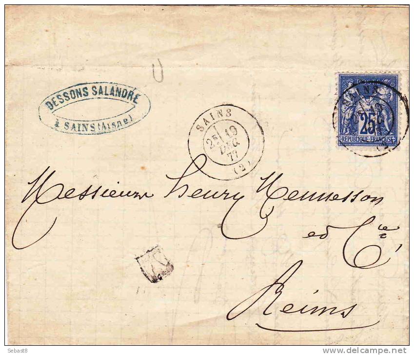 SAINS SUR COURRIER - 1876-1878 Sage (Type I)