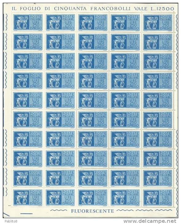 ITALIA REPUBBLICA ITALY REPUBLIC 1968 1976 ESPRESSI SPECIAL DELIVERY ESPRESSO 1974 LIRE 250 MNH FOGLIO INTERO SHEET - Poste Exprèsse/pneumatique