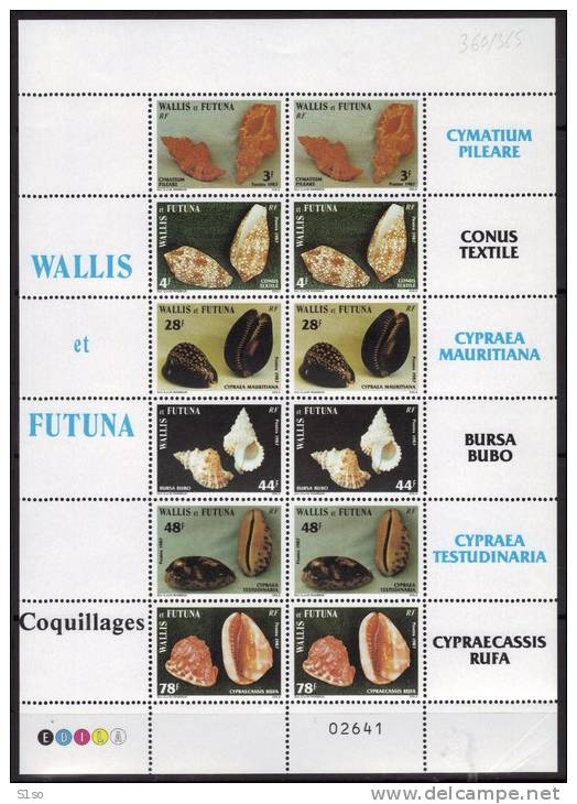 WALLIS Et FUTUNA 1987  BANDE PAIRE  Coquillages  Shell 360 à 365  Neuf  Sans  Charnière Cote 25,00  €uros - Neufs