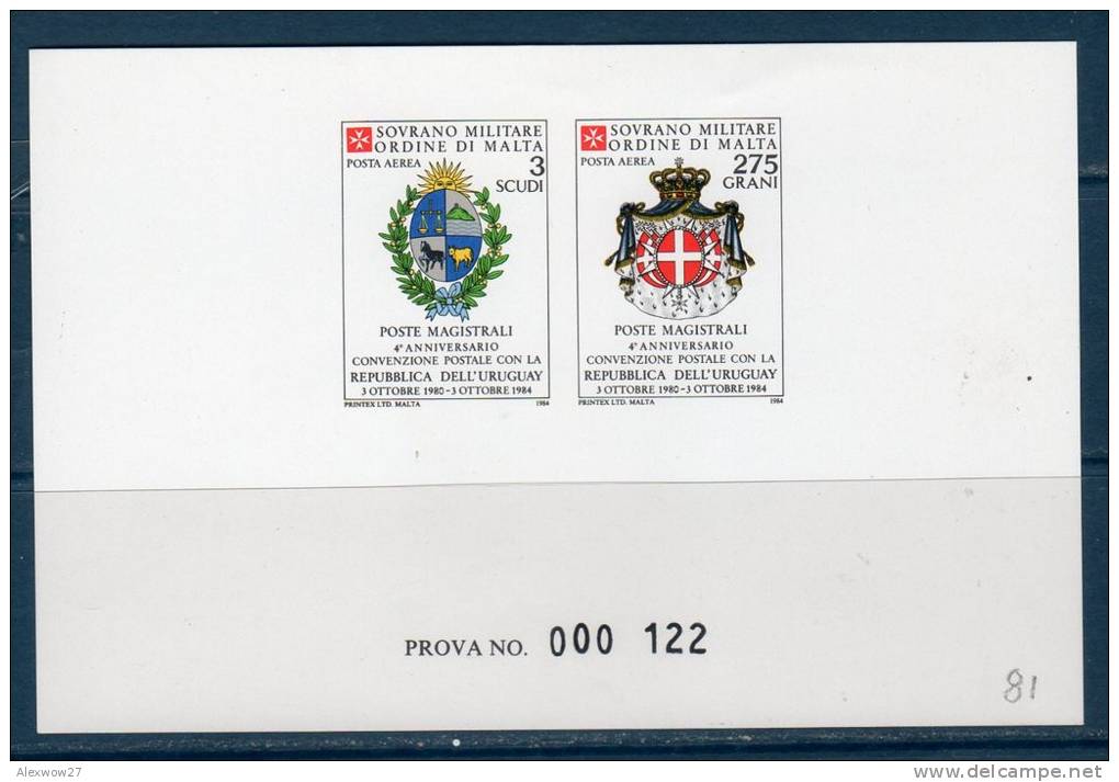 Smom  1984   -- Prova -- Posta Aerea --Convenzione Uruguay---  ** /MNH / VF - Sovrano Militare Ordine Di Malta