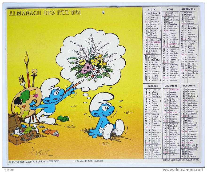 CALENDRIER ALMANACH DES PTT 1981 - LES SCHTROUMPFS - PEYO - Agendas