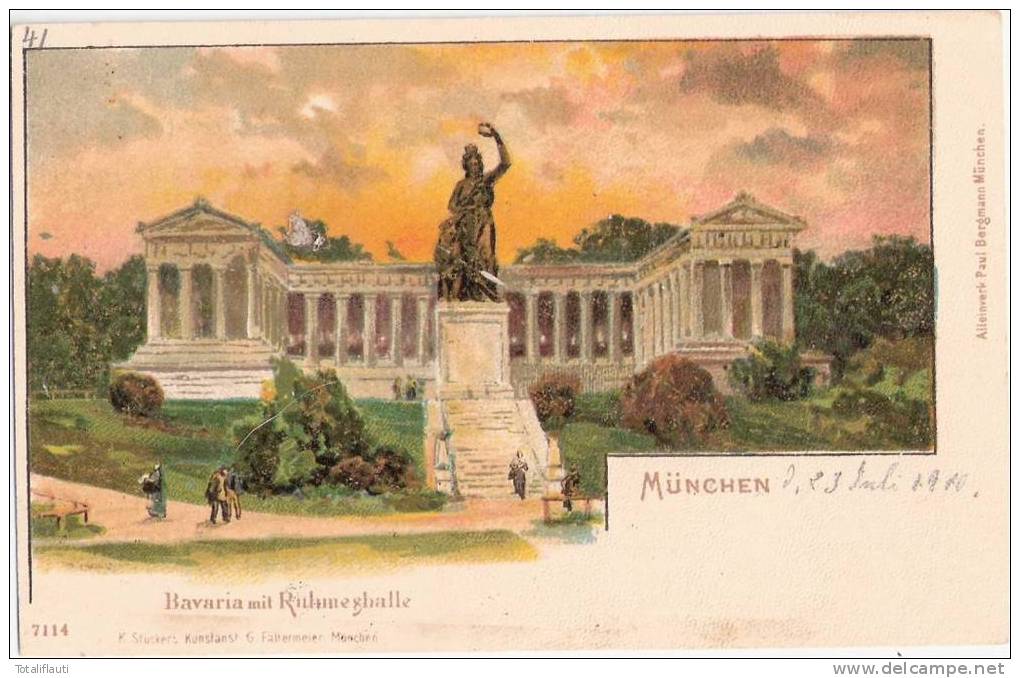 München Bavaria Mit Ruhmeshalle Color Litho 23.7.1900 Datiert K Stückers Kunstanstalt G Faltermeier München - München