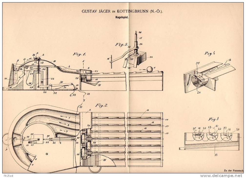 Original Patentschrift - G. Jäger In Kottingbrunn , N.-Ö., 1902 , Kugelspiel , Flipper !!! - Antikspielzeug