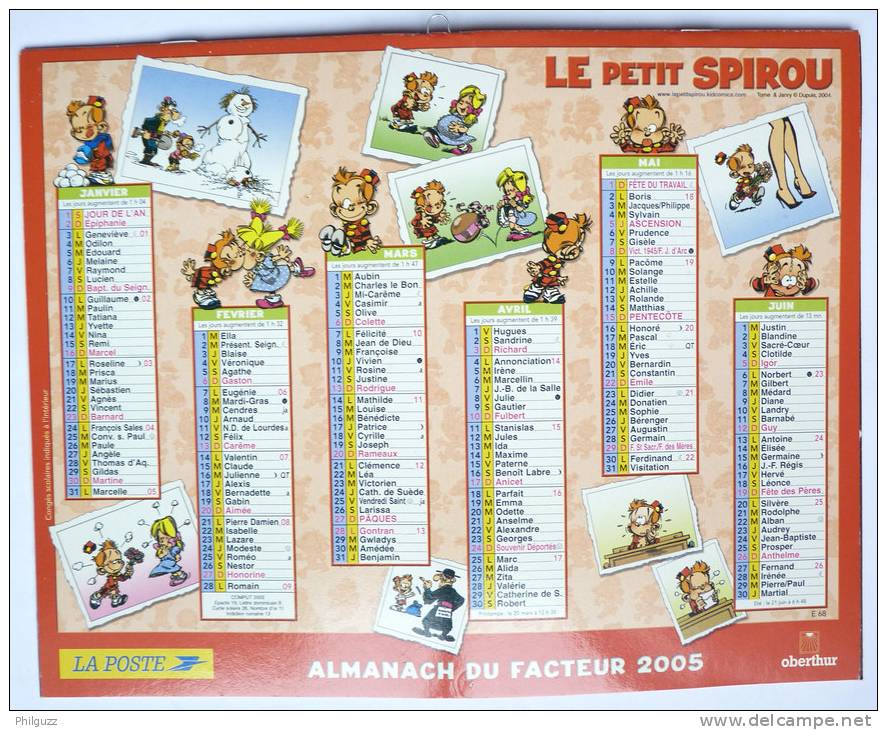 CALENDRIER ALMANACH DES PTT 2005 - LE PETIT SPIROU - TOME & JANRY - Agendas & Calendarios
