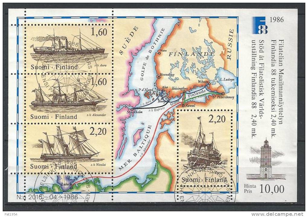 Finlande 1986 Bloc N°2 Oblitéré Expo Philatélique Avec Bateaux - Hojas Bloque