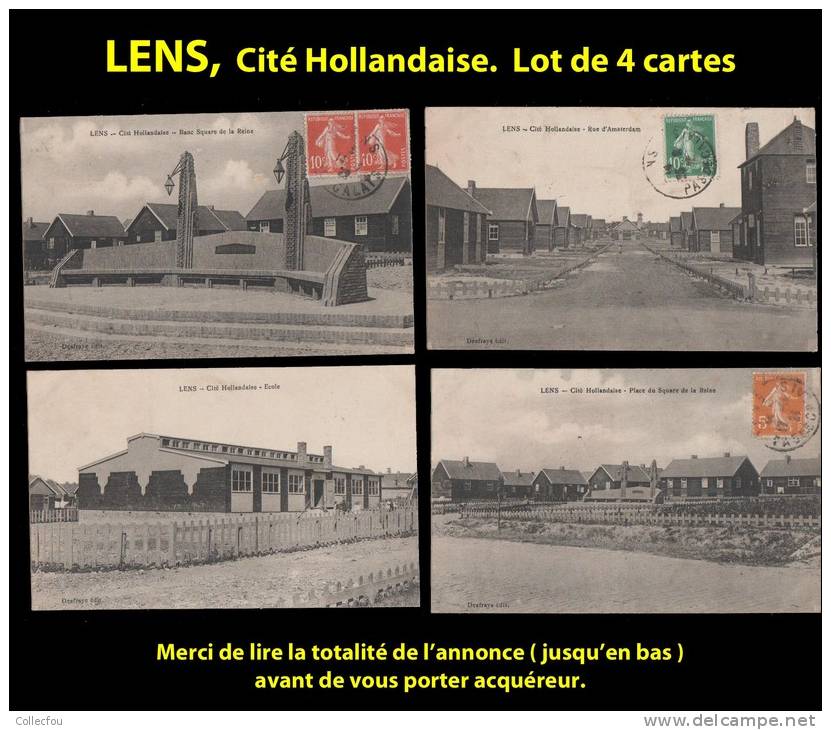 LENS, Cité Hollandaise, Lot De 4 Cp Vers 1920. Voir Description Bien Détaillée. - Lens