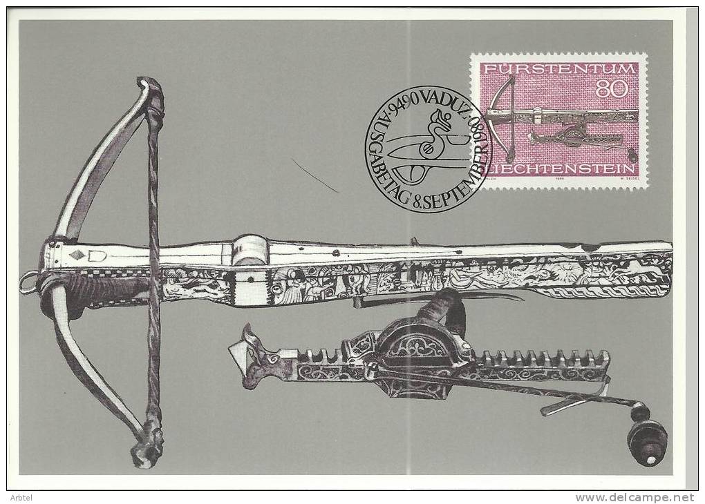 LIECHTENSTEIN MAXIMAS ARMAS DE CAZA BALLESTA CUCHILLO FUSIL - Game