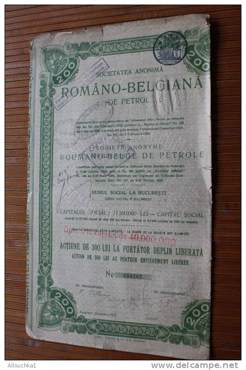 Novembre 1920 Société Anonyme Romano -Belge De Pétrole Siège Social Bucarest Roumanie Belgique ACTION 100 Fr.TITRE - Pétrole