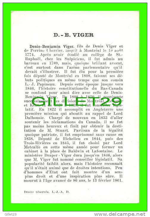 IMAGES FICHES ILLUSTRÉES - DENIS-BENJAMIN VIGER, HOMME POLITIQUE CANADIEN (1774-1861) - L.-J.A.D. - - Histoire