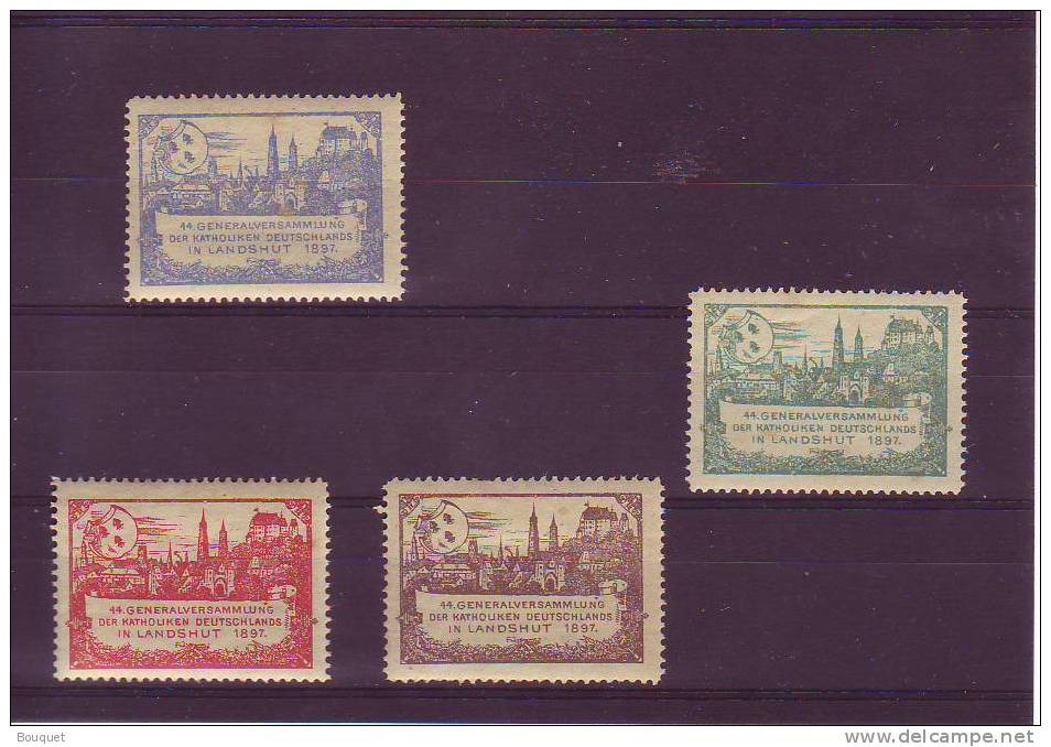 ALLEMAGNE - LOT DE 4 VIGNETTES - 44 GENERALVERSAMMLUNG DER KHATOLIKEN DEUTSCHLANDS IN LANDSHUT 1897 - Erinnophilie