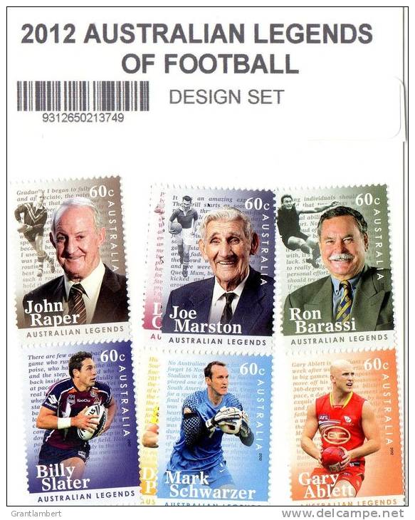 Australia 2012 Australian Legends Of Football Set Of 8 MNH In Sealed Plastic - Rugby, Soccer, AFL - Mint Stamps