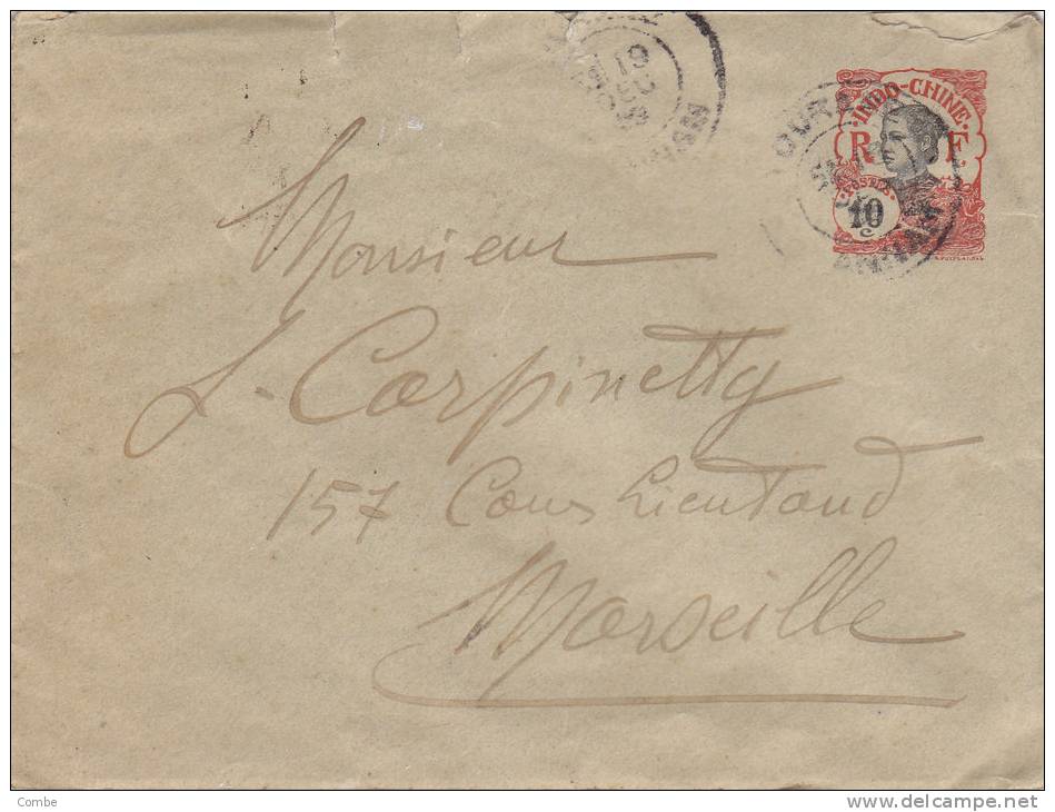 MARCOPHILIE, 1908, Indochine, Entier Lettre 10c , TOURANE ANNAM Pour MARSEILLE /3420 - Storia Postale