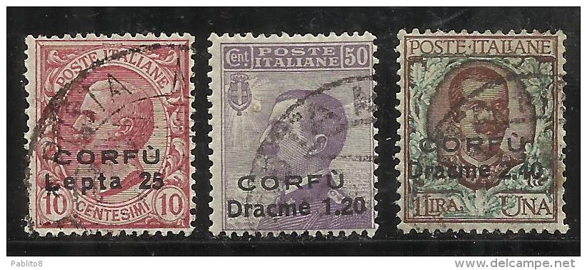 CORFÙ 1923 SOPRASTAMPATO D'ITALIA ITALY OVERPRINTED SERIE COMPLETA COMPETE SET USATA USED OBLITERE' - Corfou