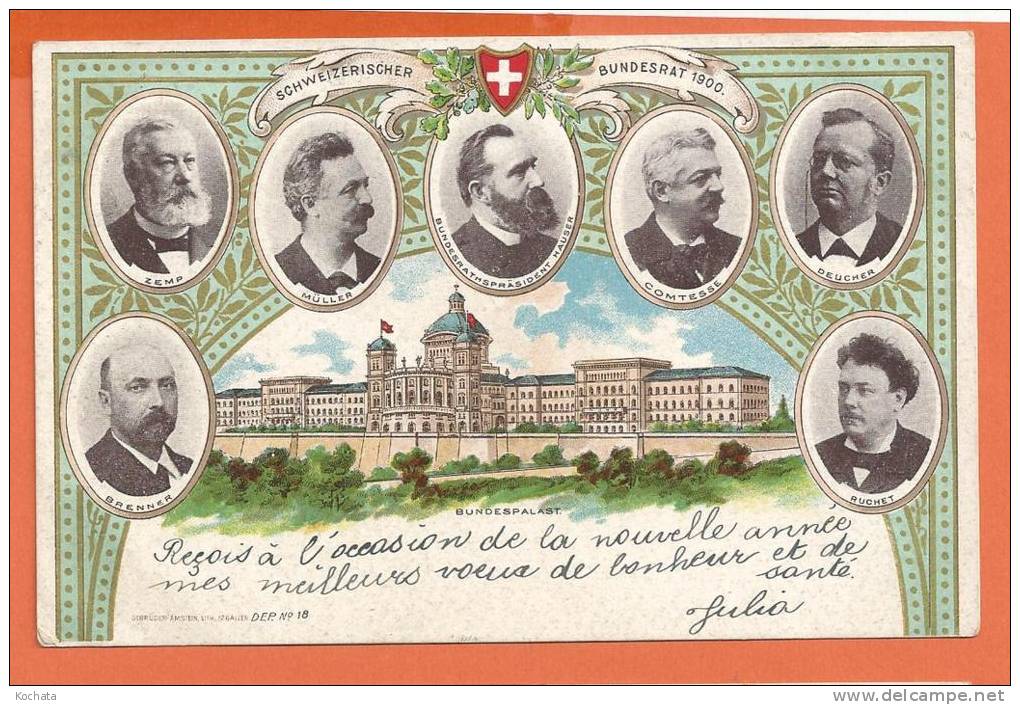 U117,Schweizerischer Bundesrat 1900, Parlement, Zemp,brenner,müller,ruchet , Précurseur, Circulée 1901 - Risch-Rotkreuz