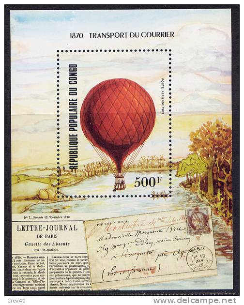 Bloc Feuillet Neuf ** N° 34(Yvert) Congo 1983 - Transport Du Courrier Par Ballon - Neufs