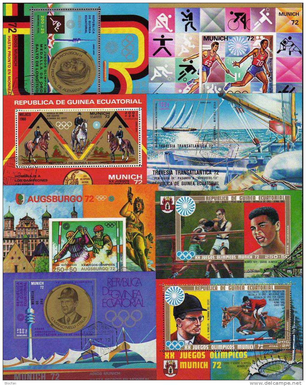 Sport-Motiv Äqatorial Guinea 8 Block **/o 17€ Olympia Reiten Lauf Boxen Flying Kanu Segeln Dressur Sport Sheet Bf Africa - Collections (en Albums)