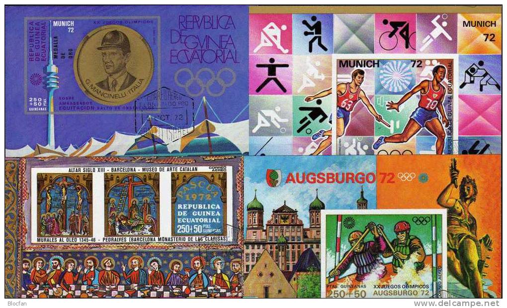 Lot Motive Äqatorial Guinea 8Block **/o 20€ Kunst Sport Easter Reiten Venus Gemälde Olympic Lauf Bf Bloc Sheet Of Africa - Lots & Kiloware (mixtures) - Max. 999 Stamps