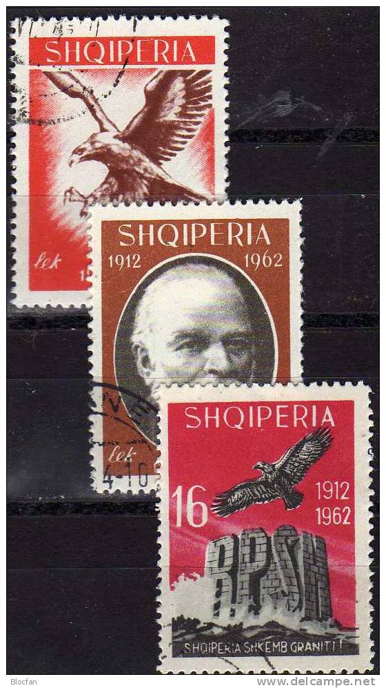 50 Jahre Unabhängigkeit 1962 Albanien 709/1 O 5€ Adler Patriot Qemali Adlerflug über Turm RPSH Monument Set Of Shqiperia - 1. Weltkrieg