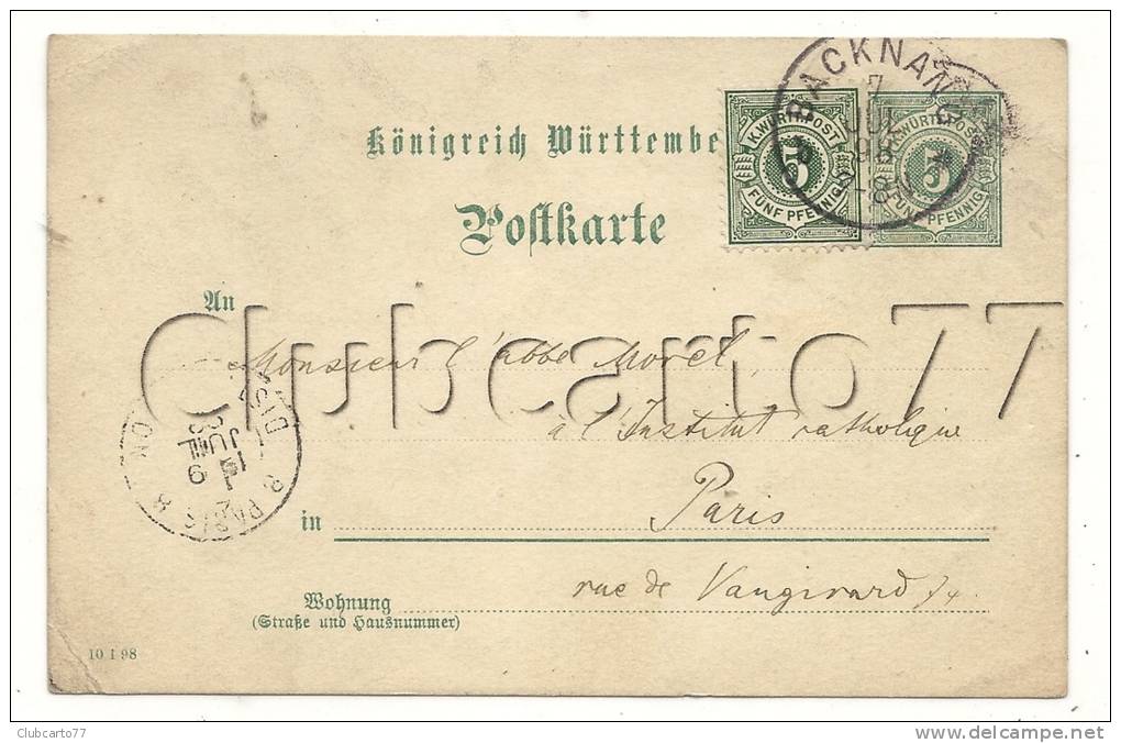 Backnang (Allemagne, Bad Würtemberg) : Rntier Postal  En 1898. - Backnang